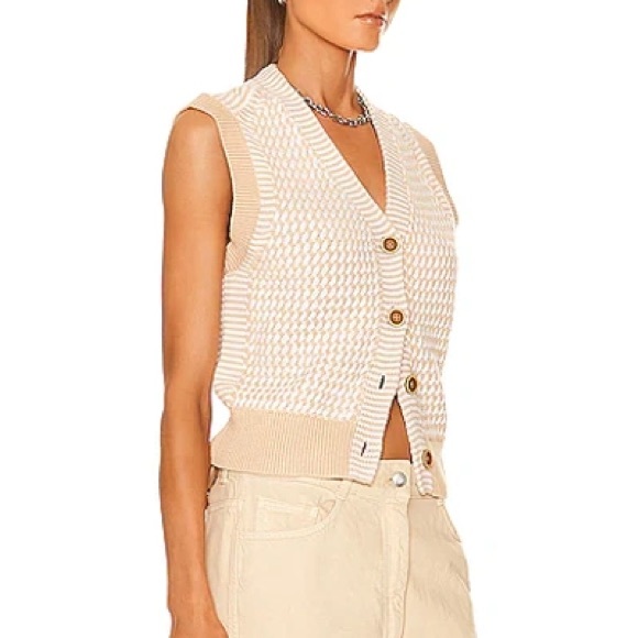 Re/Done 50s Style Knit Button-Down Cardigan Vest in Beige - Picture 2 of 6